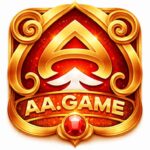 AA Game golden logo with red background, premium 3D design and glowing effects